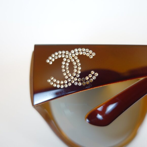 Chanel Oversized Round Rim 6013 B Sunglasses w/ Double Row Crystal CC Logo Arms - Picture 14 of 16